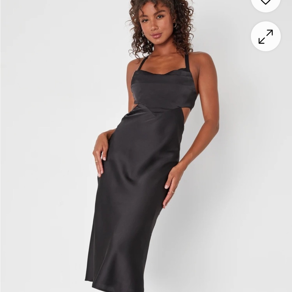Lulus Stun to Remember black satin midi dress